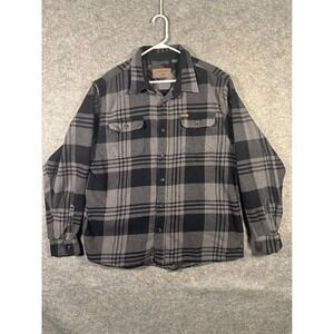 Orvis Mens‎ XXL Black Gray Plaid Flannel Shirt Button Up Long Sleeve